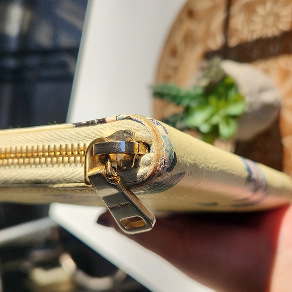 RARE Miu Miu Long Zip Wallet - Madras Print - Yellow with Black Cats - Picture 14 of 16